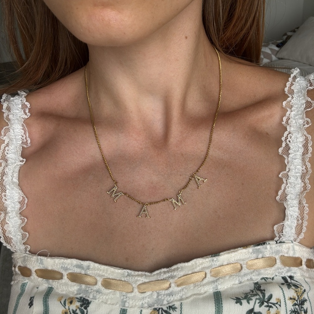 Gold stainless steel pearl mama necklace mother mom